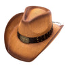 WESTERN STYLE FAUX LEATHER BAND COWBOY HAT COLOR TAN