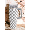 Checkered 40oz Stainless Steel Tumbler with Handle and Straw Lid | Gray