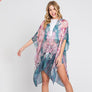 DIONA J ABSTRACT PAISLEY FLOWER PRINT KIMONO CARDIGAN ONE SIZE COLOR TEAL