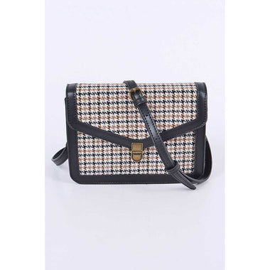 DIONA J HOUNDSTOOTH VINTAGE INSPIRED CROSSBODY BAG COLOR BEIGE