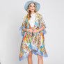 DIONA J HAND DRAWN WATERCOLOR TROPICAL LEAVES KIMONO ONE SIZE COLOR BLUE