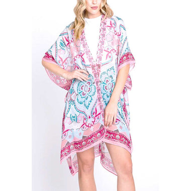 DIONA J MANDALA BOHO PRINTED KIMONO CARDIGAN ONE SIZE PINK