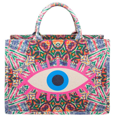 DIONA J MULTI COLOR PATTERN DESIGN EVIL EYE TOTE BAG