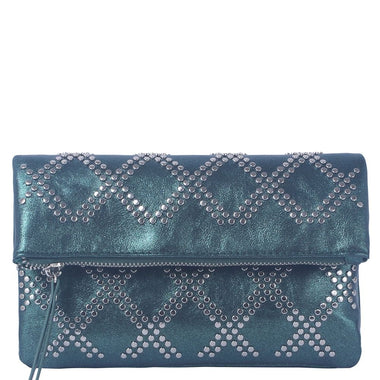 DIONA J WOMEN'S STYLISH STUD DESIGN ZIPPER CROSSBODY BAG COLOR GREEN