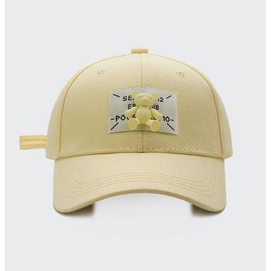 Macaroon Color Cap with 3D Bear Lemon OS