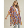 DIONA J TRIBAL PATTERN KIMONO CARDIGAN COVER UP ONE SIZE COLOR RED