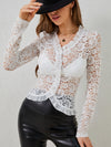 Ruffled V-Neck Long Sleeve Lace Top