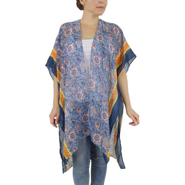 DIONA J FLORAL PRINT KIMONO CARDIGAN ONE SIZE COLOR NAVY BLUE