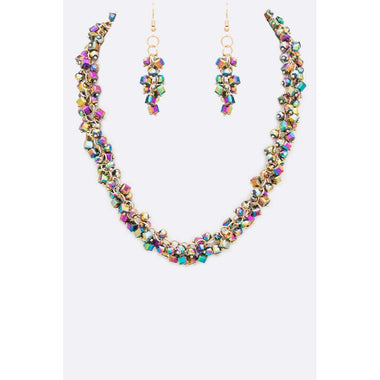 DIONA J FRINGE CRYSTAL STATEMENT COLLAR NECKLACE SET IRIDESCENT
