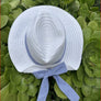 FOLD STRIPED BOW STRAW HAT WHITE WITH NAVY BAND