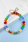 FLOWER SMILEY MAMA KEYCHAIN GLASS BEAD ENAMEL BRAC