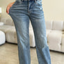 Judy Blue Full Size Mid Rise Distressed Straight Jeans