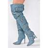 Cape Robbin Pointy Toe Buckle Over Knee Boots Denim Size 6.5