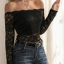 Off-Shoulder Long Sleeve Lace Top