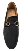 Women's Black Ballet Flat Shoes - Closed Pointed Toe Comfort Loafers, Slip-On Faux Suede Flats with Gold Accents, Water-Resistant & Slip-Resistant Sole