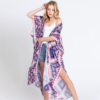 DIONA J BOHO PRINT KIMONO COVER UP ONE SIZE COLOR PINK