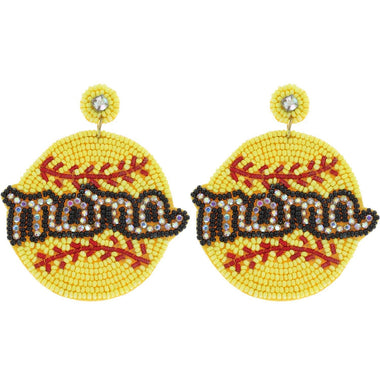 DIONA J RHINESTONE SOFTBALL MOM HANDMADE BEADED EARRINGS YELLOW