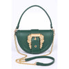 DIONA J MOTIF ENGRAVED BUCKLE TOP HANDLE CONVERTIBLE BAG COLOR GREEN