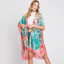 DIONA J HAND DRAWN WATERCOLOR TROPICAL LEAVES KIMONO ONE SIZE COLOR PINK