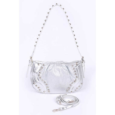 DIONA J ICONIC STUDDED FASHION SHOULDER BAG COLOR SILVER