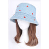 DIONA J HEART EMBROIDERED DENIM BUCKET HAT COLOR LIGHT BLUE