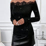 Lace Detail Off-Shoulder Long Sleeve Top