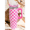 Checkered 40oz Stainless Steel Tumbler with Handle and Straw Lid | Fuchsia