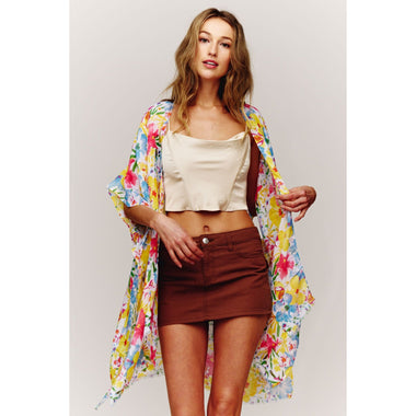 DIONA J FLORAL PRINTED SILKY KIMONO ONE SIZE MULTICOLOR
