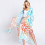DIONA J DAMASK PRINT OPEN FRONT LONG KIMONO ONE SIZE COLOR BLUE