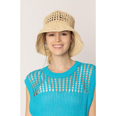 DIONA J SOLID STRAW BUCKET HAT ONE SIZE COLOR BEIGE