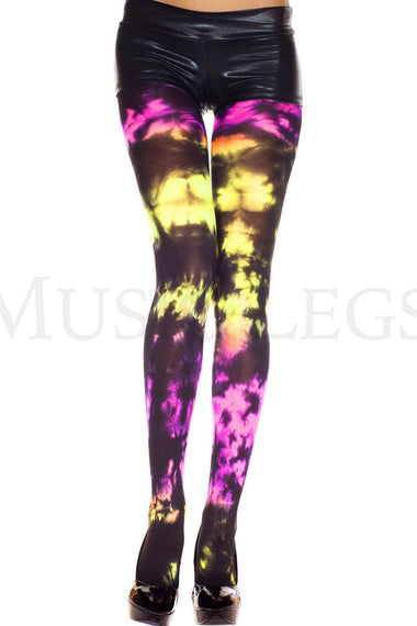 Tie dye spandex opaque pantyhose (Glow UV Reactive)