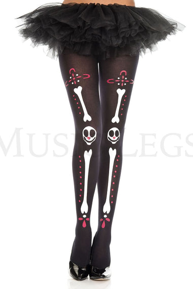 Bone print and smiley face print pantyhose