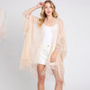 DIONA J FLORAL LACE KIMONO WITH TASSEL ONE SIZE COLOR BEIGE
