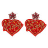 2-Tier Jeweled Heart Shaped "LOVE" Handmade Beaded Dangle Drop Earrings Red