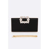 DIONA J CRYSTAL BUCKLE METALLIC BOX CLUTCH SHOULDER BAG COLOR BLACK