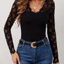 Lace Wavy Hem V-Neck Long Sleeve Top