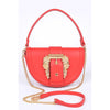 DIONA J MOTIF ENGRAVED BUCKLE TOP HANDLE CONVERTIBLE BAG COLOR RED