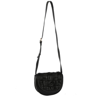 DIONA J QUILT PLEATED ROUNDED DESIGN SHOULDER CROSSBODY BAG COLOR BLACK