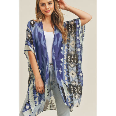 DIONA J TRIBAL PATTERN KIMONO CARDIGAN ONE SIZE COLOR NAVY