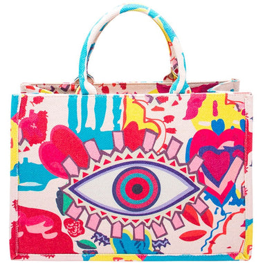 DIONA J MULTI COLOR PATTERN DESIGN EVIL EYE TOTE BAG