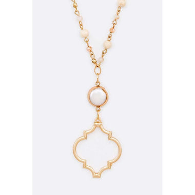DIONA J BEADED STATION LONG PENDANT NECKLACE GOLD/IVORY