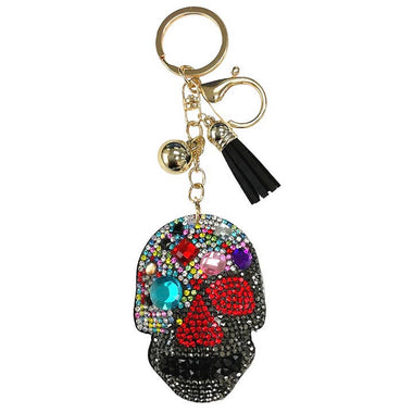 Rhinestone Sugar Skull Keychain with Tassel