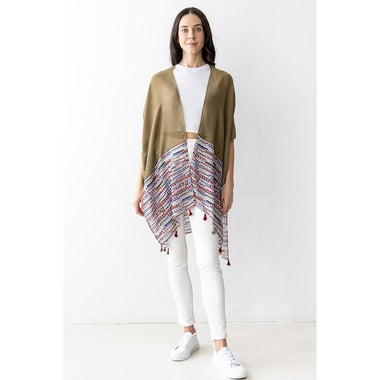 DIONA J FASHION TWO TONE TASSEL KIMONO ONE SIZE COLOR TAUPE