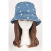 DIONA J FLOWRE EMBROIDERED DENIM BUCKET HAT COLOR LIGHT BLUE