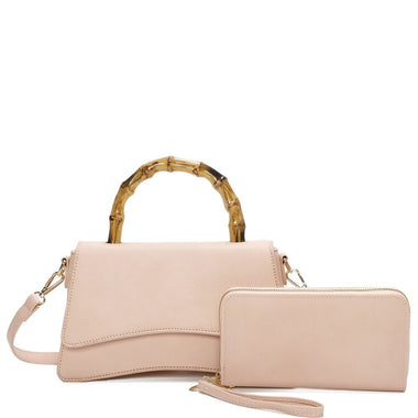 DIONA J 2IN1 PLAIN CURVED WOODEN HANDLE CROSSBODY BAG W WALLET COLOR PINK
