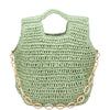 DIONA J STRAW HANDLE CHAIN LINK TOTE BAG COLOR KHAKI