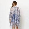 DIONA J FLORAL LACE KIMONO WITH FRINGE ONE SIZE COLOR SILVER