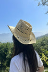 Wide brim gambler sun hat in handwoven  straw with