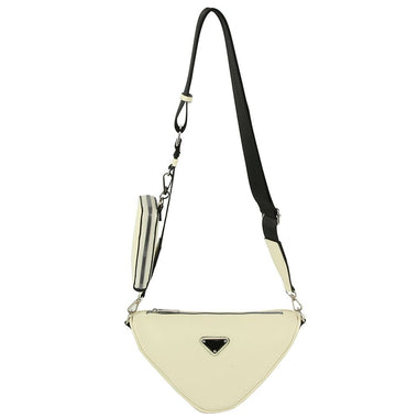 DIONA J 2IN1 GEOMETRIC SHAPE ZIPPER CROSSBODY BAG WITH POUCH SET COLOR WHITE