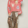 POL Flower Dropped Shoulder Long Sleeve Knit Top